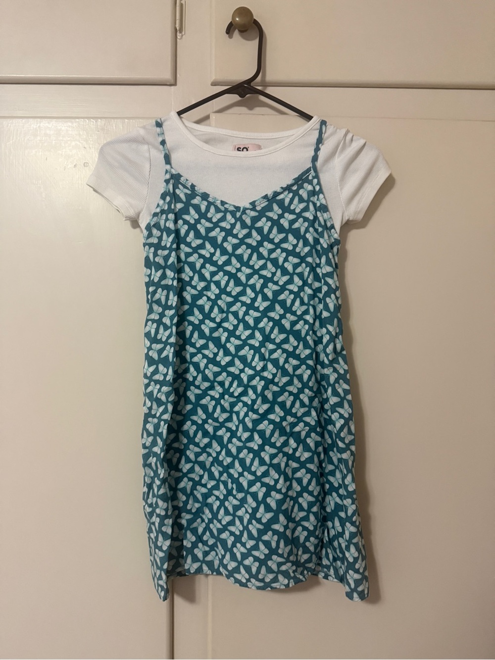 Kohls SO Teal Printed Slip Dress with White Tee